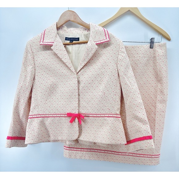 Nipon Boutique Pants - Nipon Boutique Skirt Suit 2-PC Set Cream Pink Tweed Sz 16 Career Office FF28